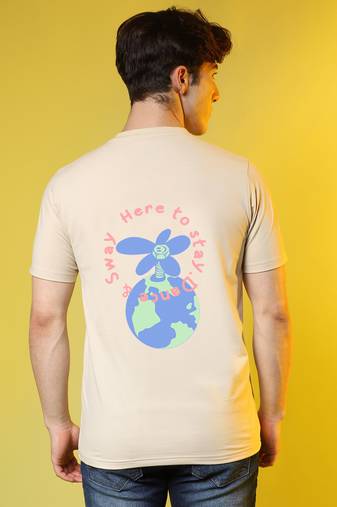 Campus sutra men's pale yellow printed oversized basic t-shirt