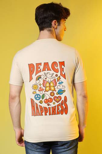 Campus sutra men's pale yellow printed oversized basic t-shirt