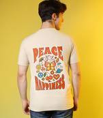 Campus sutra men's pale yellow printed oversized basic t-shirt