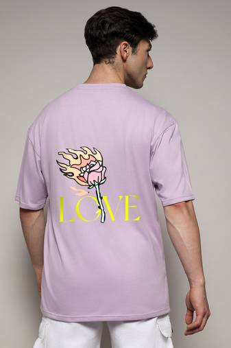 Campus sutra men's pastel lilac printed oversized basic t-shirt
