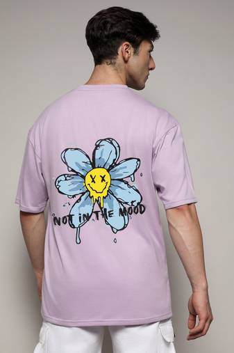Campus sutra men's pastel lilac printed oversized basic t-shirt