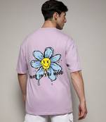 Campus sutra men's pastel lilac printed oversized basic t-shirt