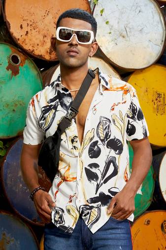 Men's brown & black foliage horse shirt