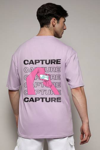 Campus sutra men's pastel lilac printed oversized basic t-shirt