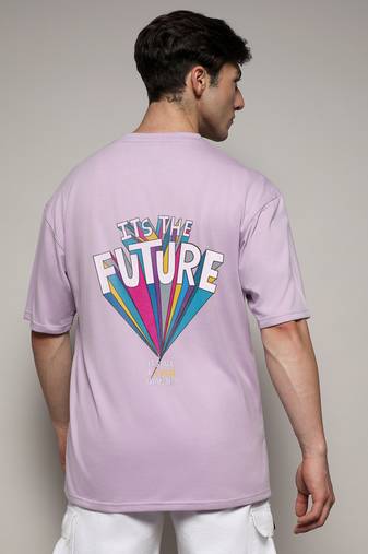 Campus sutra men's pastel lilac printed oversized basic t-shirt