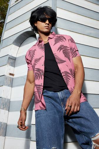 Men's brown contrast fern shirt