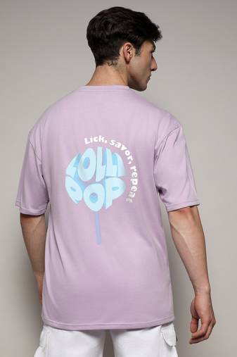 Campus sutra men's pastel lilac printed oversized basic t-shirt