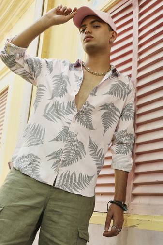 Men's light pink & dark grey contrast fern shirt