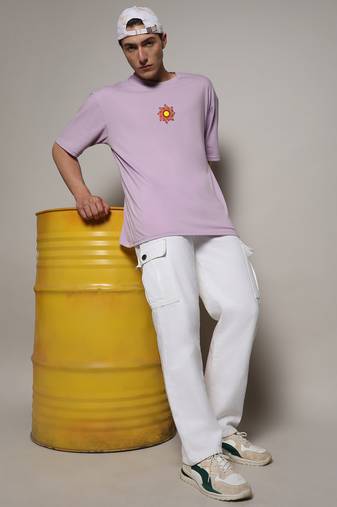 Campus sutra men's pastel lilac printed oversized basic t-shirt