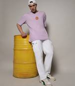 Campus sutra men's pastel lilac printed oversized basic t-shirt