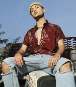 Men's brown ethnic motif shirt