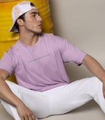 Campus sutra men's pastel lilac printed oversized basic t-shirt