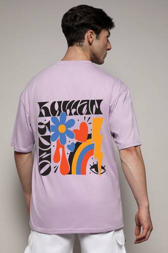 Campus sutra men's pastel lilac printed oversized basic t-shirt