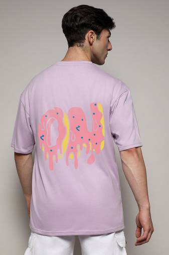 Campus sutra men's pastel lilac printed oversized basic t-shirt