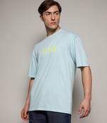 Campus sutra men's powder blue printed oversized basic t-shirt