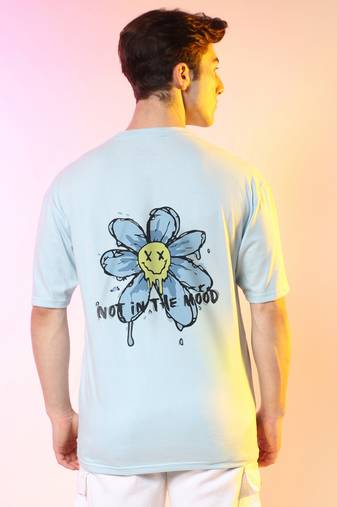 Campus sutra men's powder blue printed oversized basic t-shirt