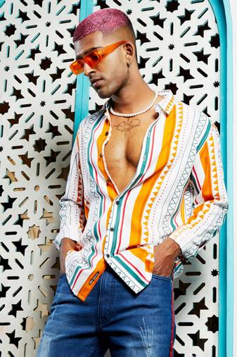 Men's multicolour geometrical print shirt