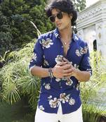 Men's indigo blue floral print shirt
