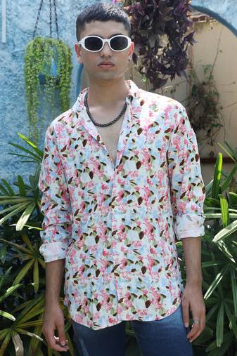 Men's blue & pink leaf strokes shirt