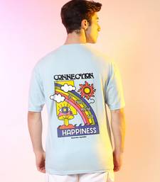 Campus sutra men's powder blue printed oversized basic t-shirt