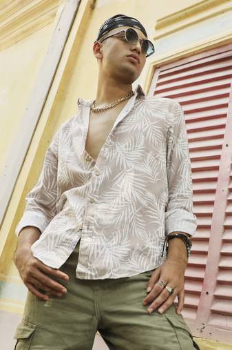 Men's beige pinstriped shirt