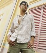 Men's beige pinstriped shirt