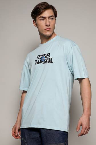 Campus sutra men's powder blue printed oversized basic t-shirt