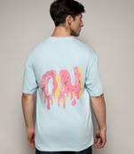 Campus sutra men's powder blue printed oversized basic t-shirt