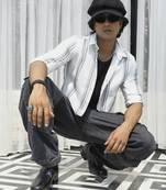 Men's white & dark grey barcode striped shirt