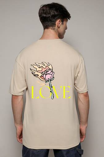 Campus sutra men's pale yellow printed oversized basic t-shirt