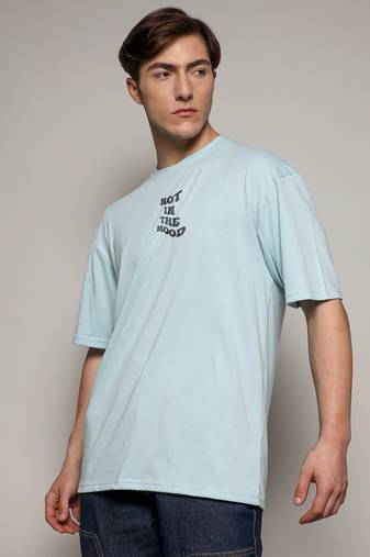 Campus sutra men's powder blue printed oversized basic t-shirt