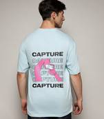 Campus sutra men's powder blue printed oversized basic t-shirt
