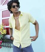 Men's lemon yellow see-through square shirt