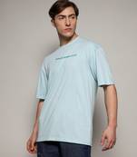 Campus sutra men's powder blue printed oversized basic t-shirt