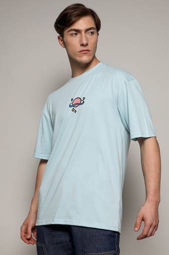Campus sutra men's powder blue printed oversized basic t-shirt