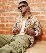 Men's beige & green artistic floral cluster shirt