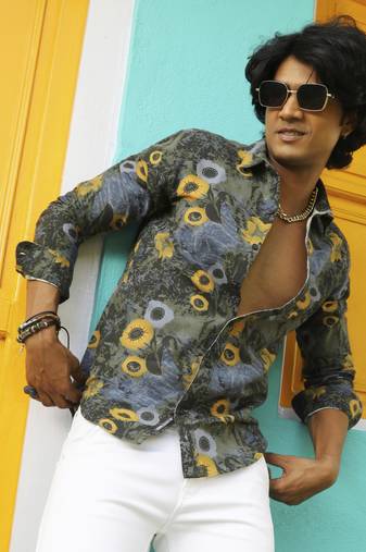 Men's multicolour botanical abstract shirt