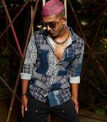 Men's navy blue herringbone block shirt