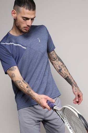 Men's prussian blue contrast heathered activewear t-shirt