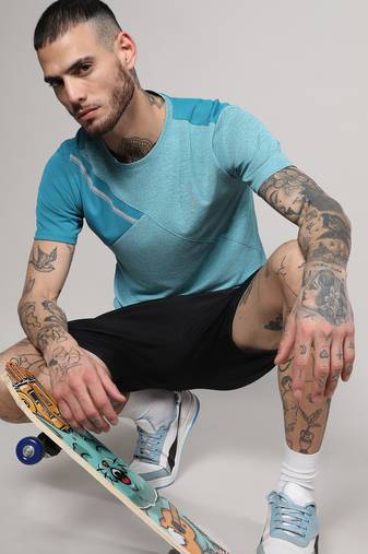 Men's aqua blue contrast heathered activewear t-shirt