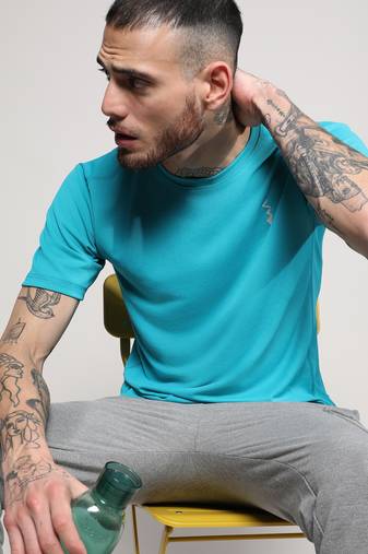 Men's aqua blue solid activewear t-shirt