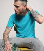Men's aqua blue solid activewear t-shirt