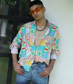 Men's ecoliva multicolour mosaic block shirt