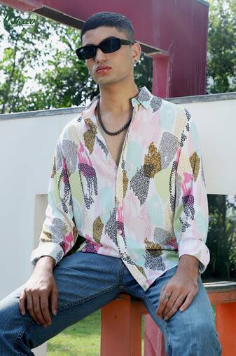Men's ecoliva multicolour abstract dotted shirt