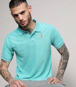 Men's aqua blue solid polo activewear t-shirt