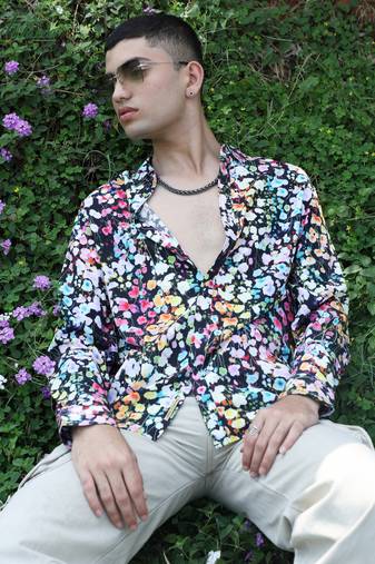 Men's ecoliva multicolour botanical cluster shirt