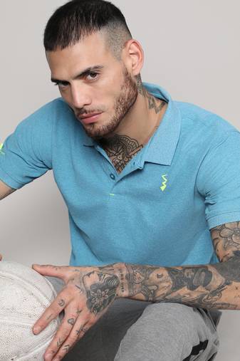 Men's sky blue basic activewear polo t-shirt