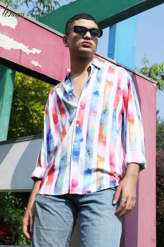 Men's ecoliva white tie dye striped shirt
