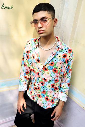 Men's ecoliva multicolour artistic botanical cluster shirt