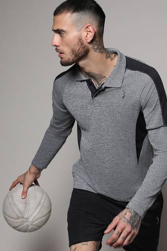 Men's black & grey heathered contrast activewear t-shirt
